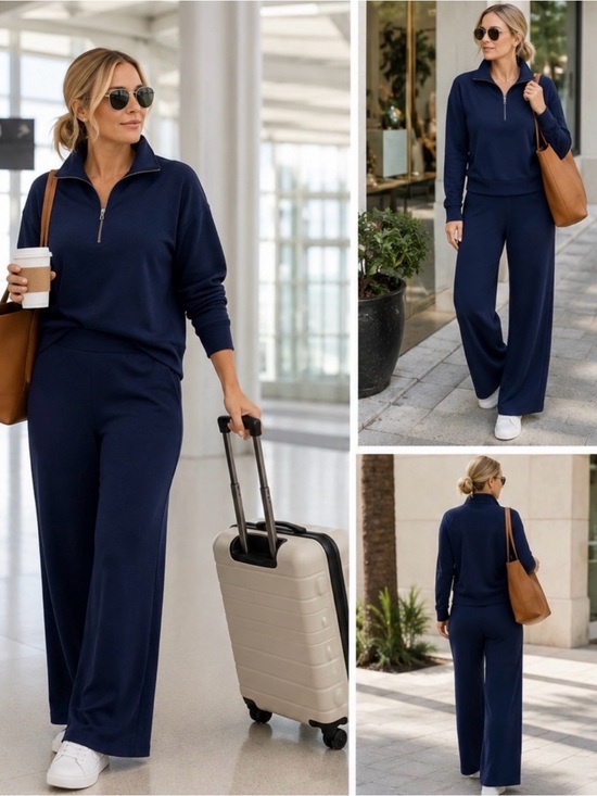 SPANX Pants - 💥SPANX AirEssentials Wide Leg Pant Timeless Navy Soft Luxe Travel Lounge~XL🧡